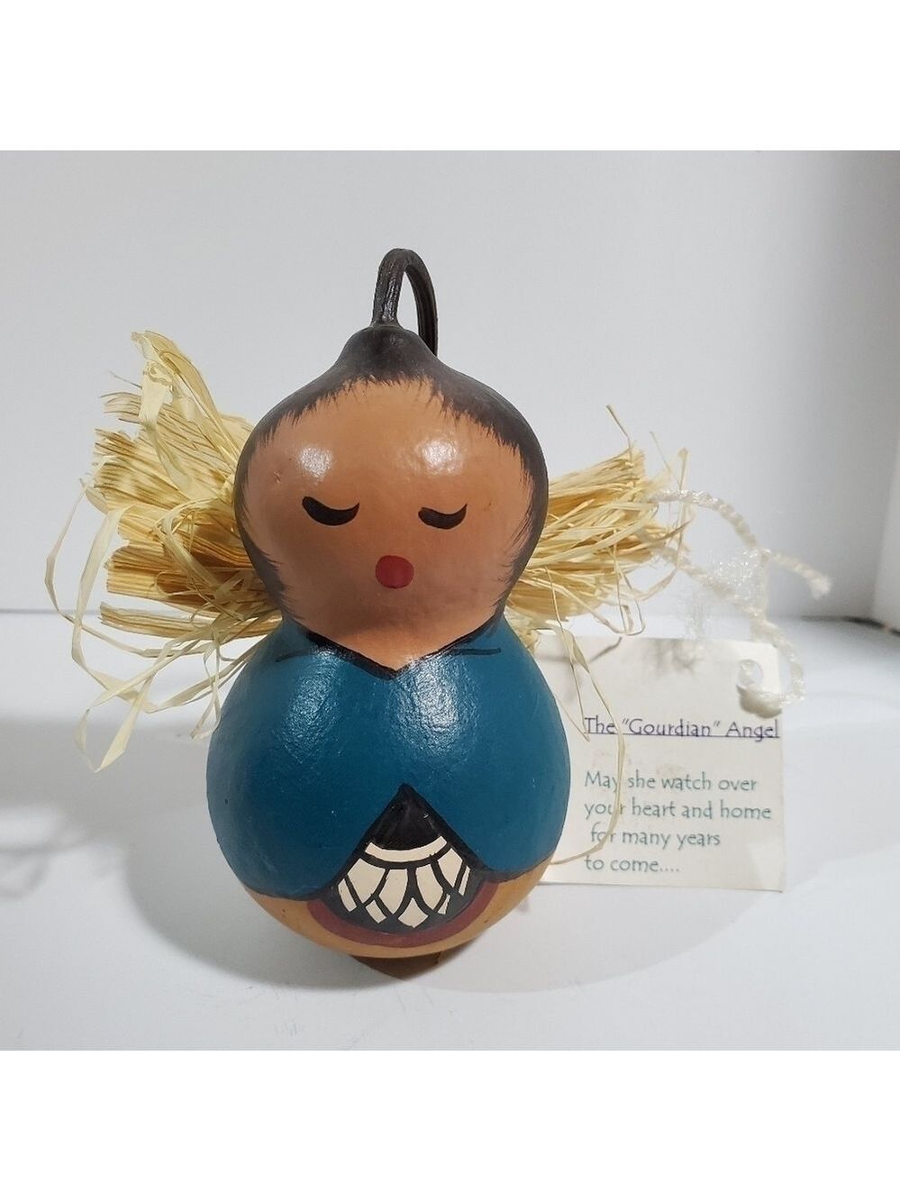 The "Gourdian" Angel Gourd Guardian handpainted signed Jm Smith